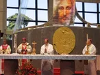 Bishop Felix Toppo of Jamshedpur, and Bishop Anil Couto of New Delhi, (India) with Bishop Joao Evangelista Terra of Brasilia, (Brazil)